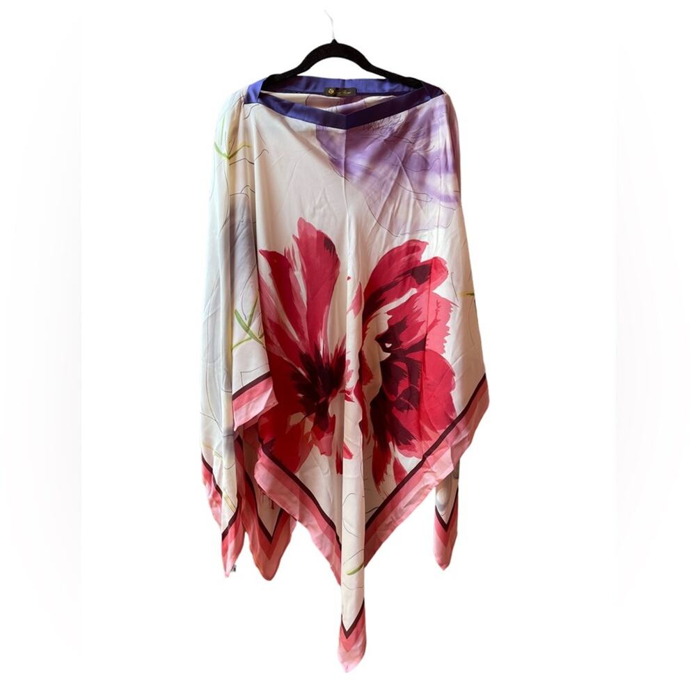 Lora piana Top Silk Multicolor Floral Printed Poncho Women Blouse One Size